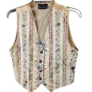 Anxiety Womens Vest Waistcoat Floral Tapestry Cottagecore Grannycore Cream | Sm